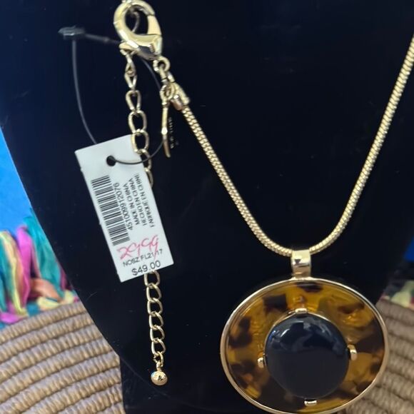 Chico’s Elegant Gold and Blue Stone Pendant Necklace - Picture 3 of 4